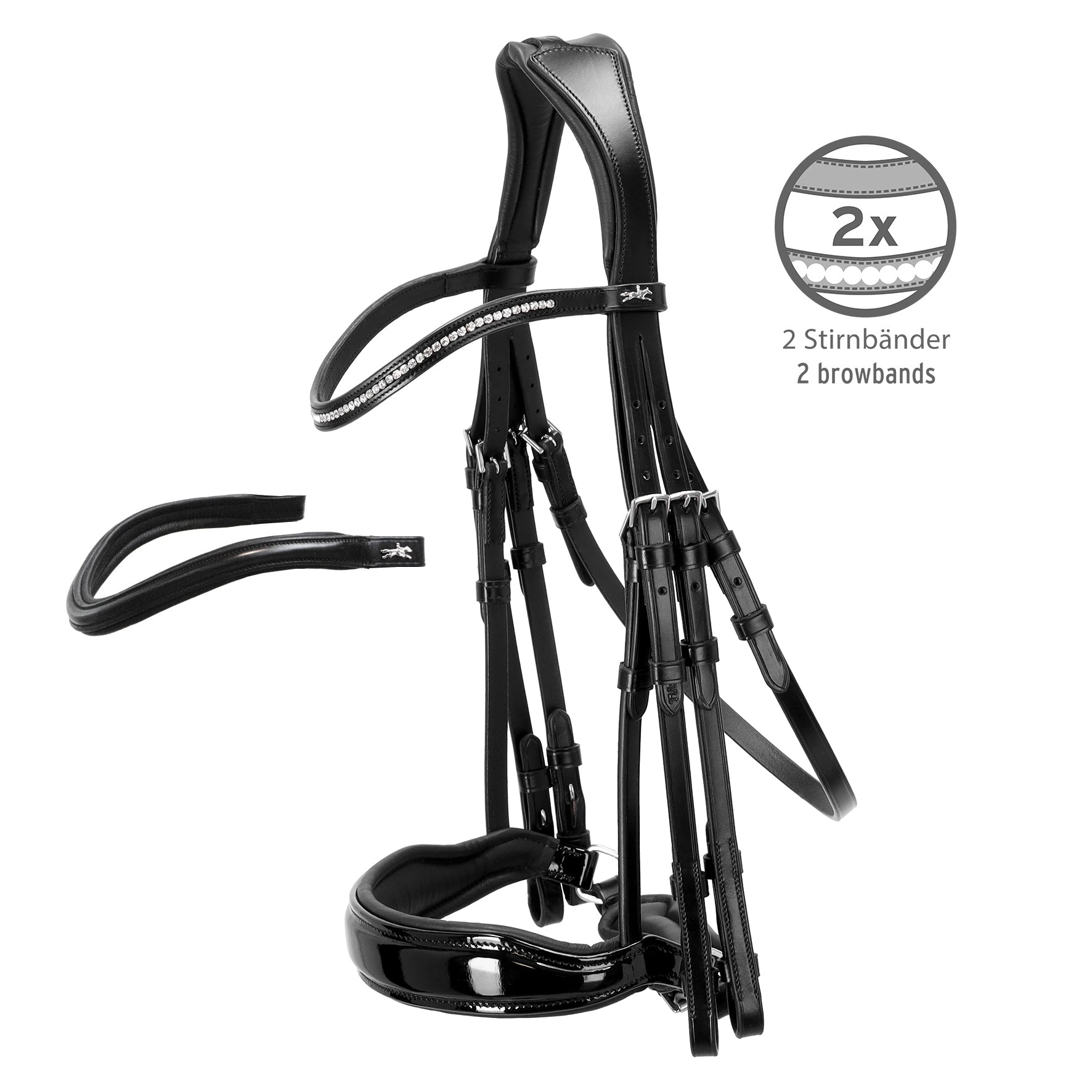 Schockemohle Milan Anatomical Double Bridle, Black Patent/Silver
