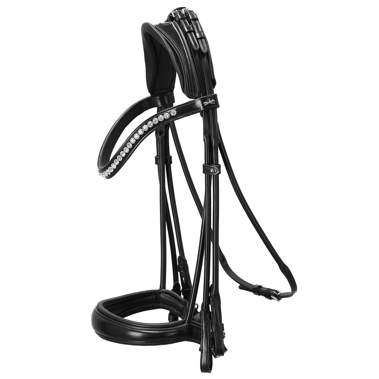 Schockemohle Kensington Rolled Anatomic Double Bridle, Black/Silver