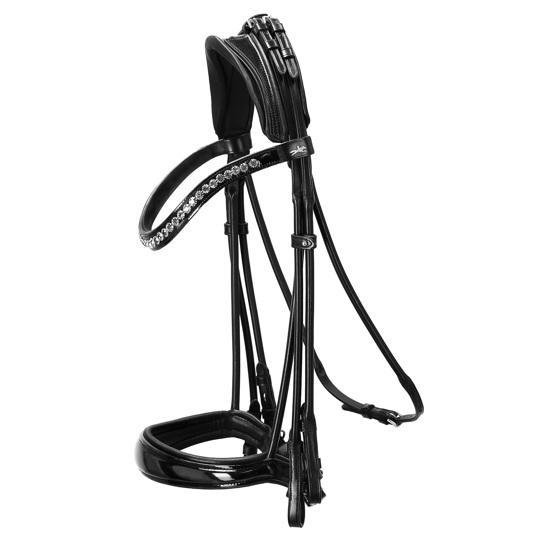 Schockemohle Kensington Rolled Anatomic Double Bridle, Black Patent/Silver