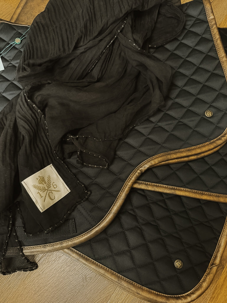 Sixteen Cypress Black Cotton Voile, Bridle Stitch Scarf