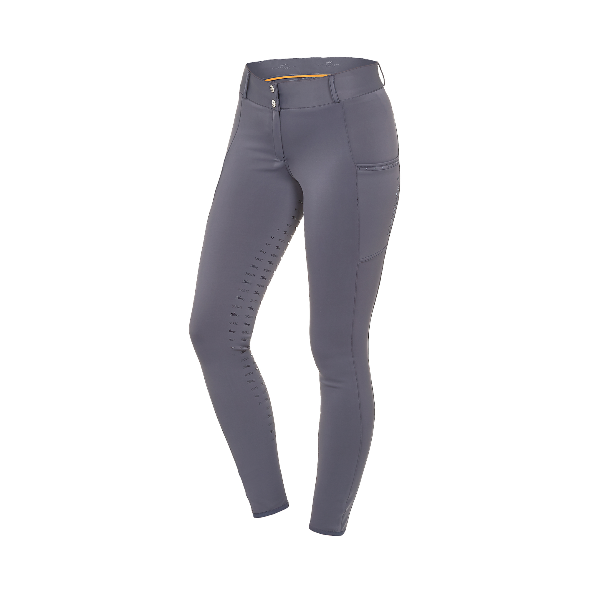 Schockemohle New Ladies Full Grip Mid Rise Pocket Riding Tights, Slate Grey