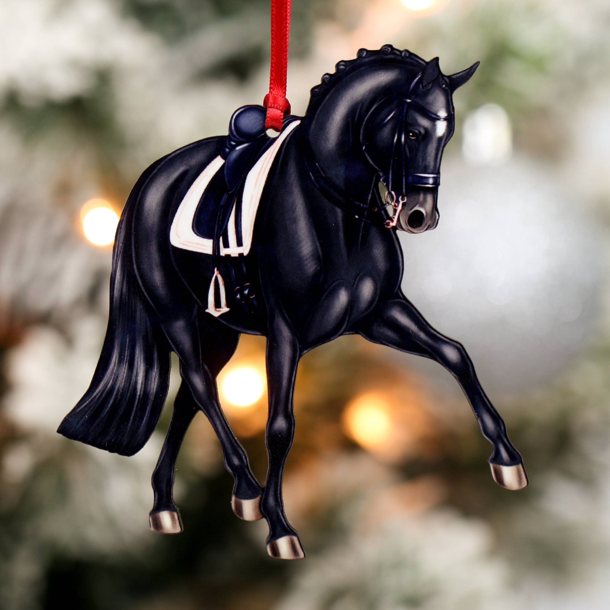 Dressage Horse Christmas Ornament - Black Half Pass Dressage