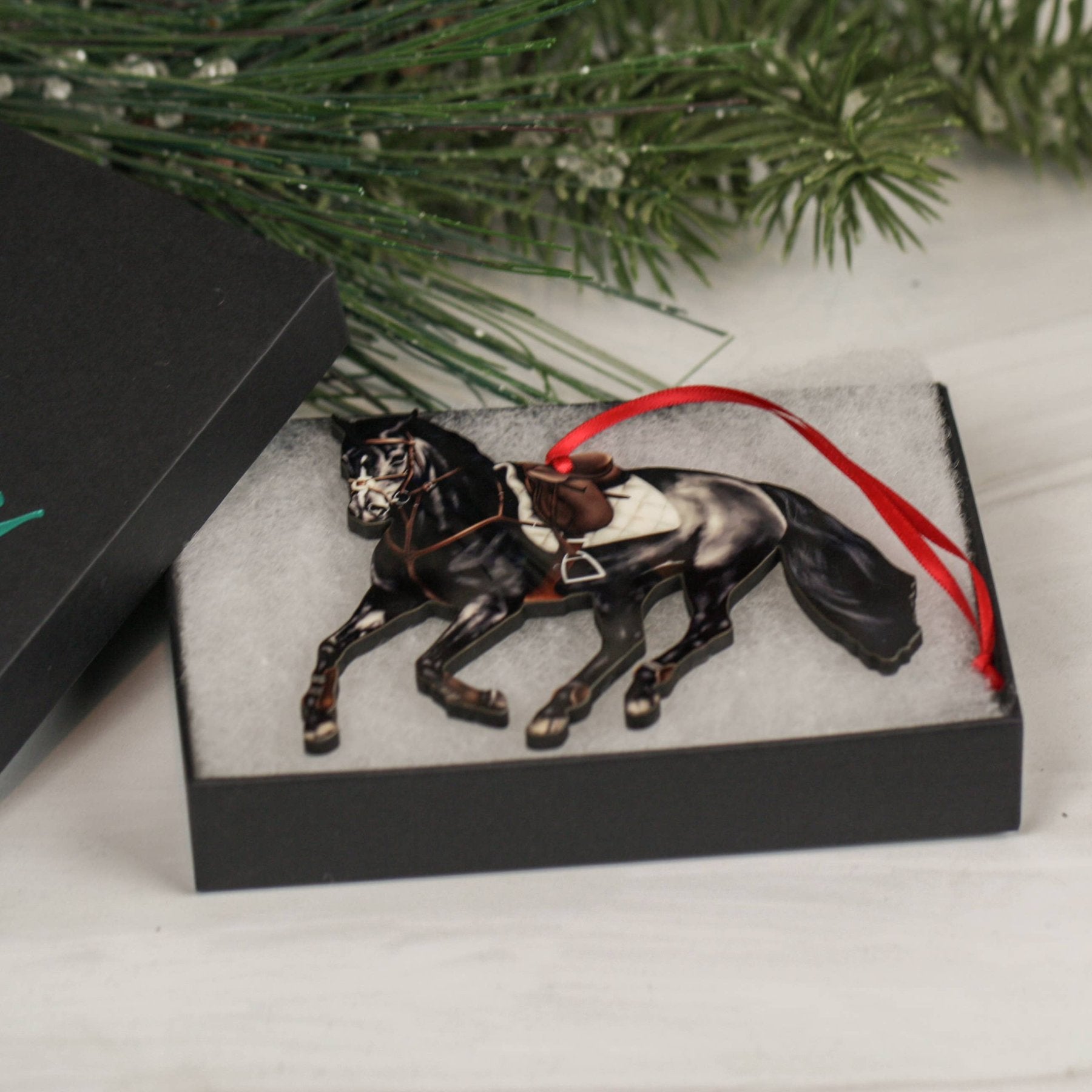 Classy Equine Black Hunter Jumper Sporthorse Christmas Ornament Decoration