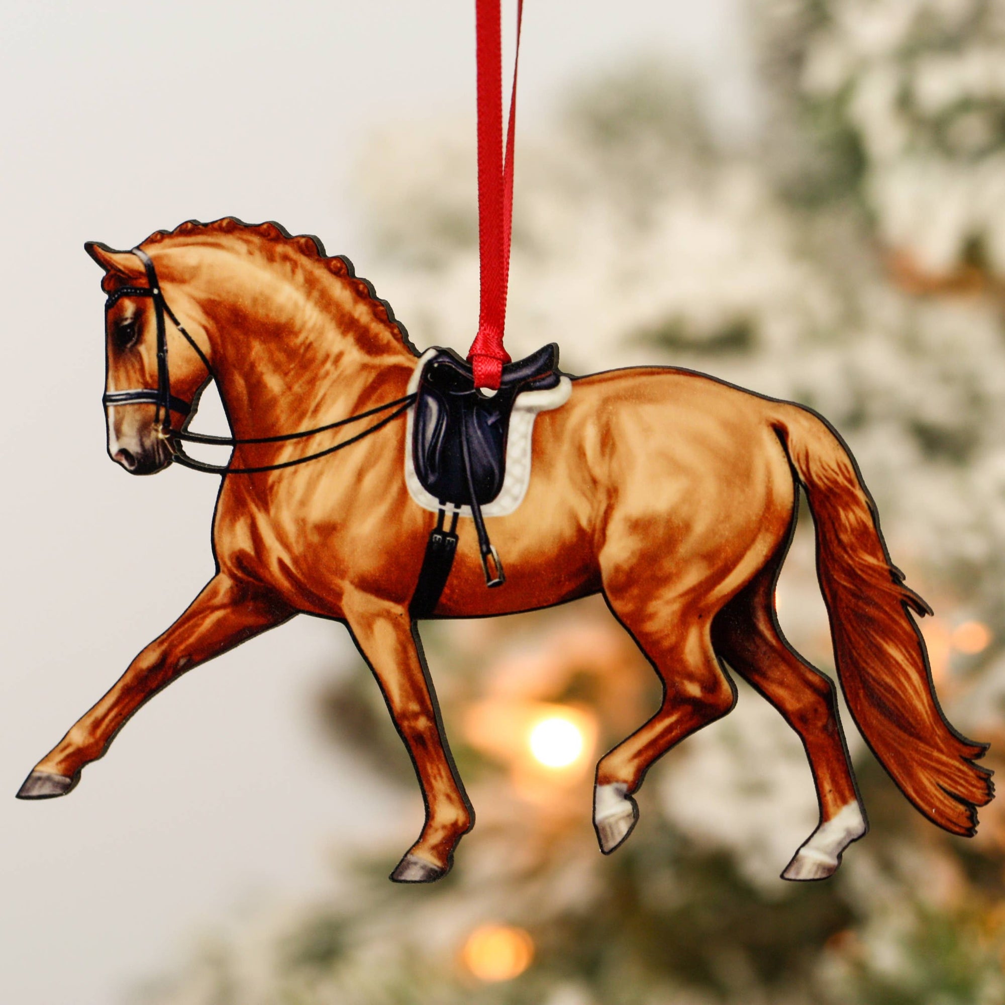 Classy Equine Dressage Horse Ornament - Chestnut Extended Trot Dressage