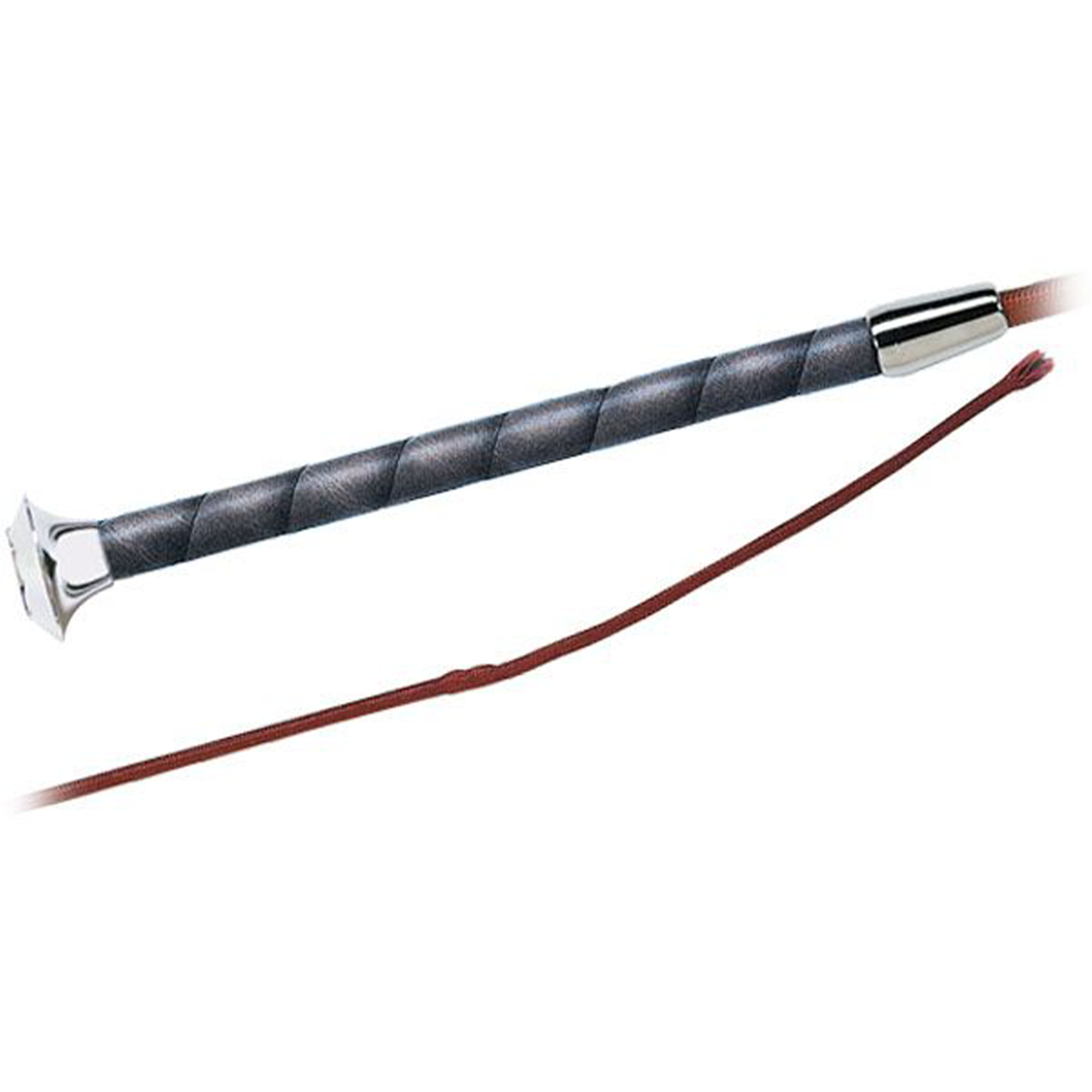 Fleck Dressage Whip, nylon cover, leather grip, large FLECK nickel cap, Black