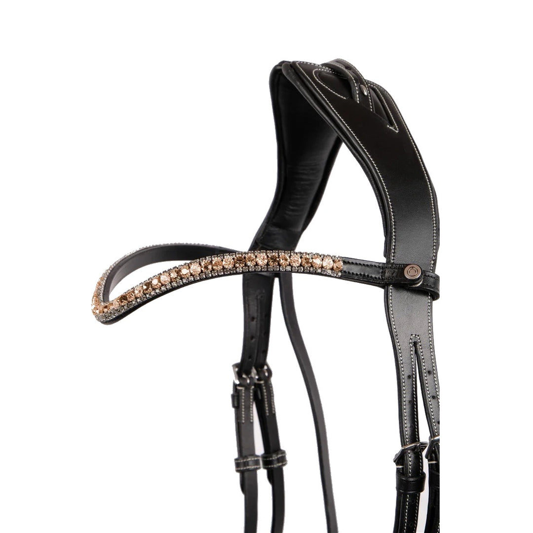 Montar Dlux Rosegold Snap-On Browband, Black Leather
