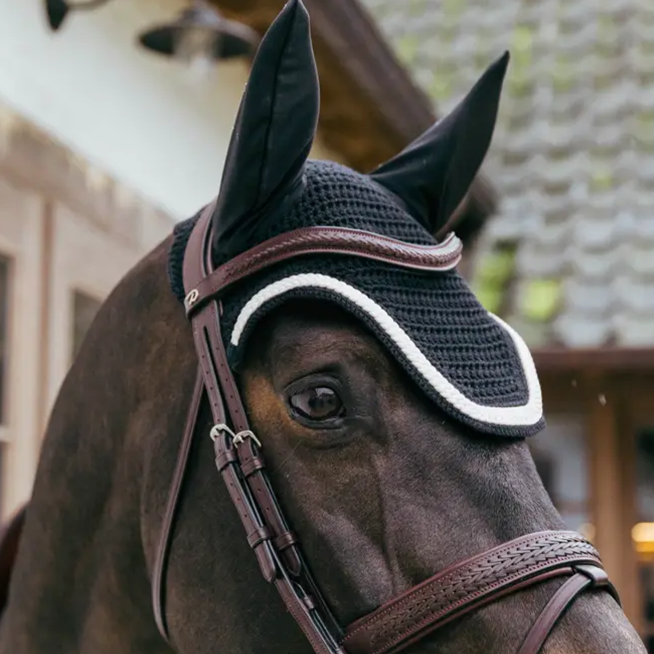 Kentucky Horsewear Fly Veil Wellington with Plaited Cord, Black