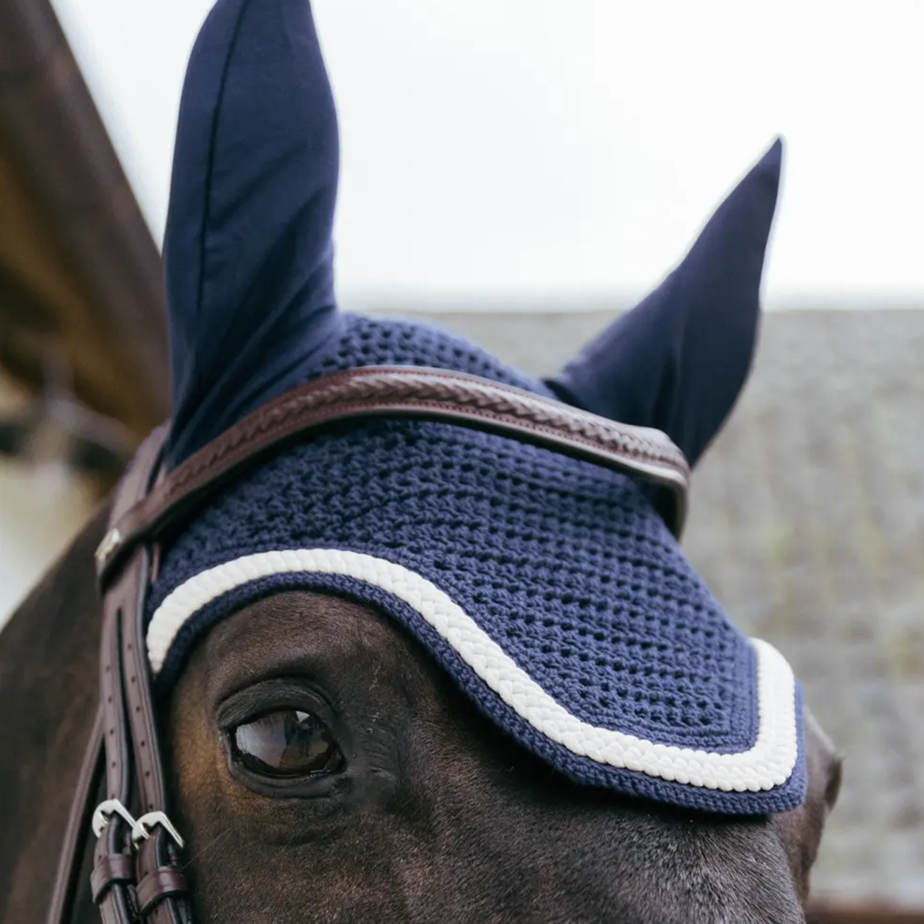 Kentucky Horsewear Fly Veil Wellington with Plaited Cord, Navy