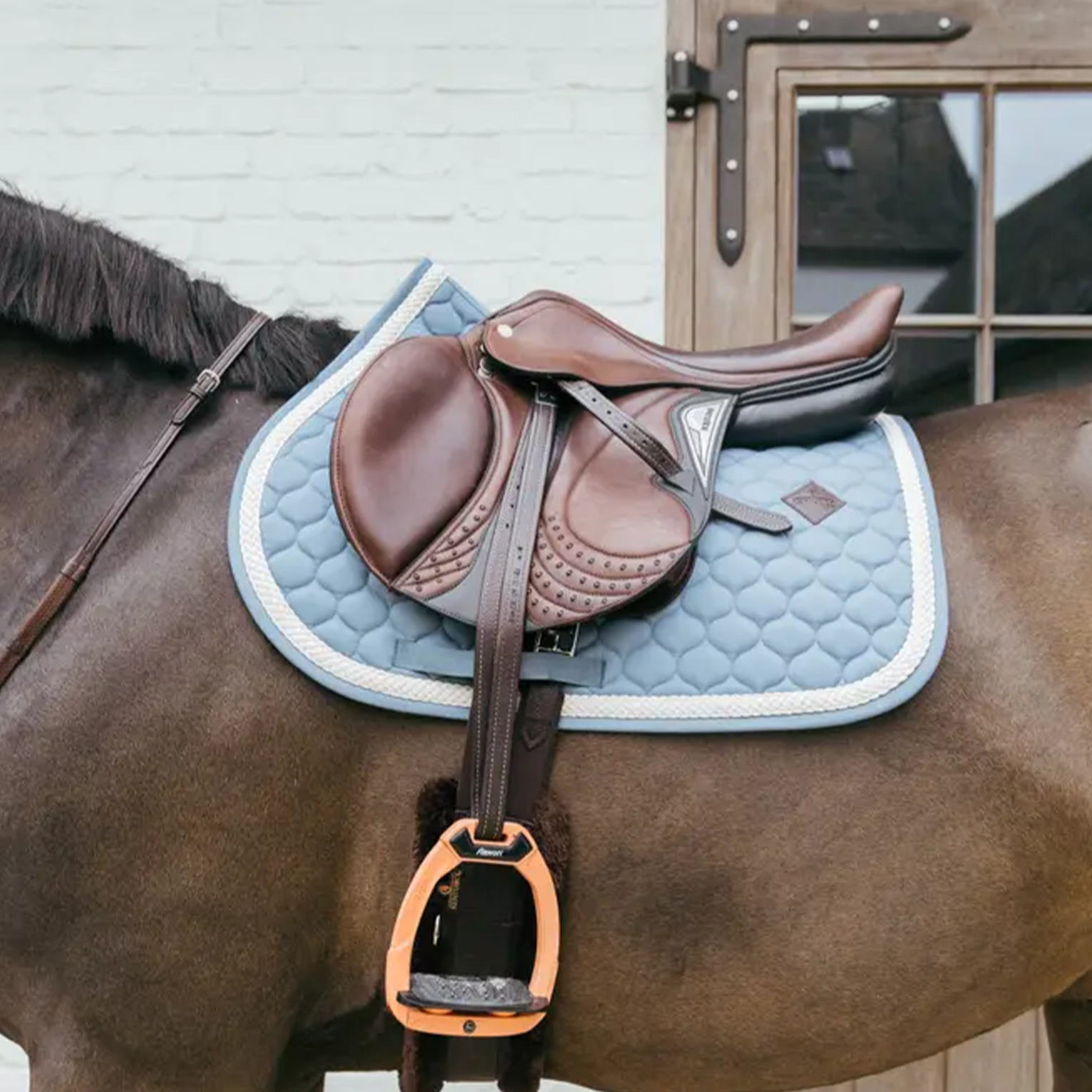 Kentucky Horsewear Show Jumping Saddle Pad with Plaited Cord, Light Blue