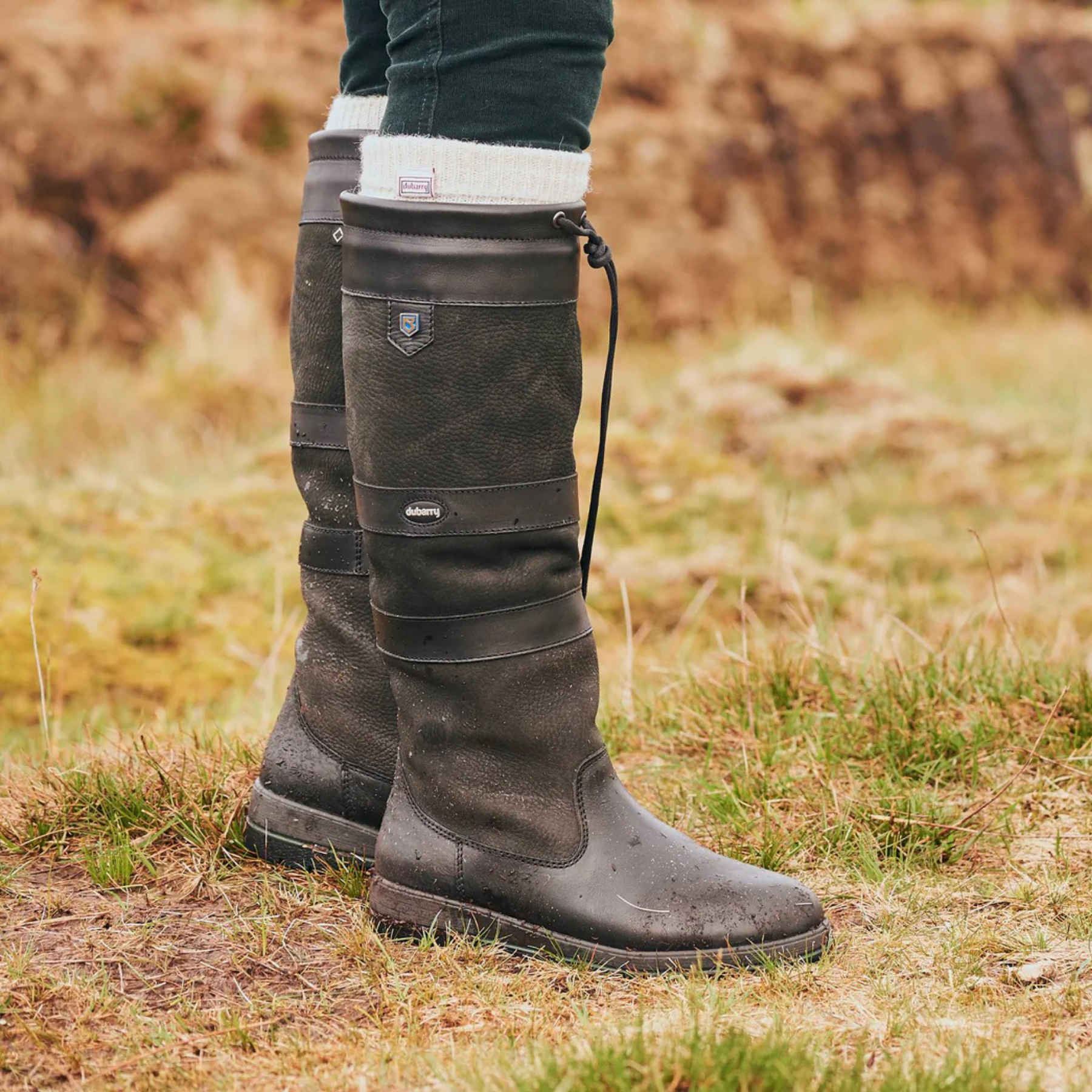 Dubarry Ireland Galway Ladies Waterproof Leather Country Boot in Black/Black