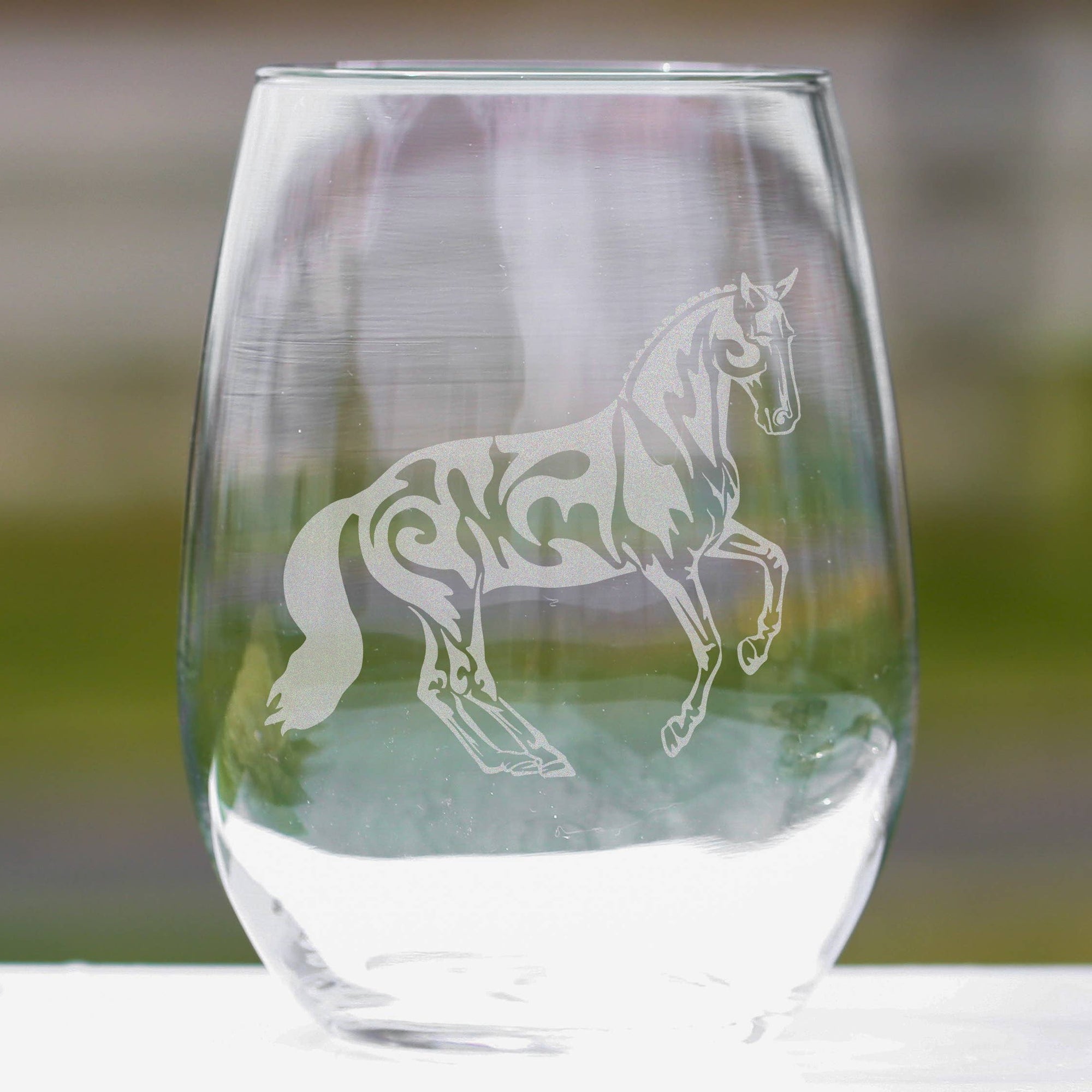 Dressage Horse Pirouette Stemless Wine Glasses
