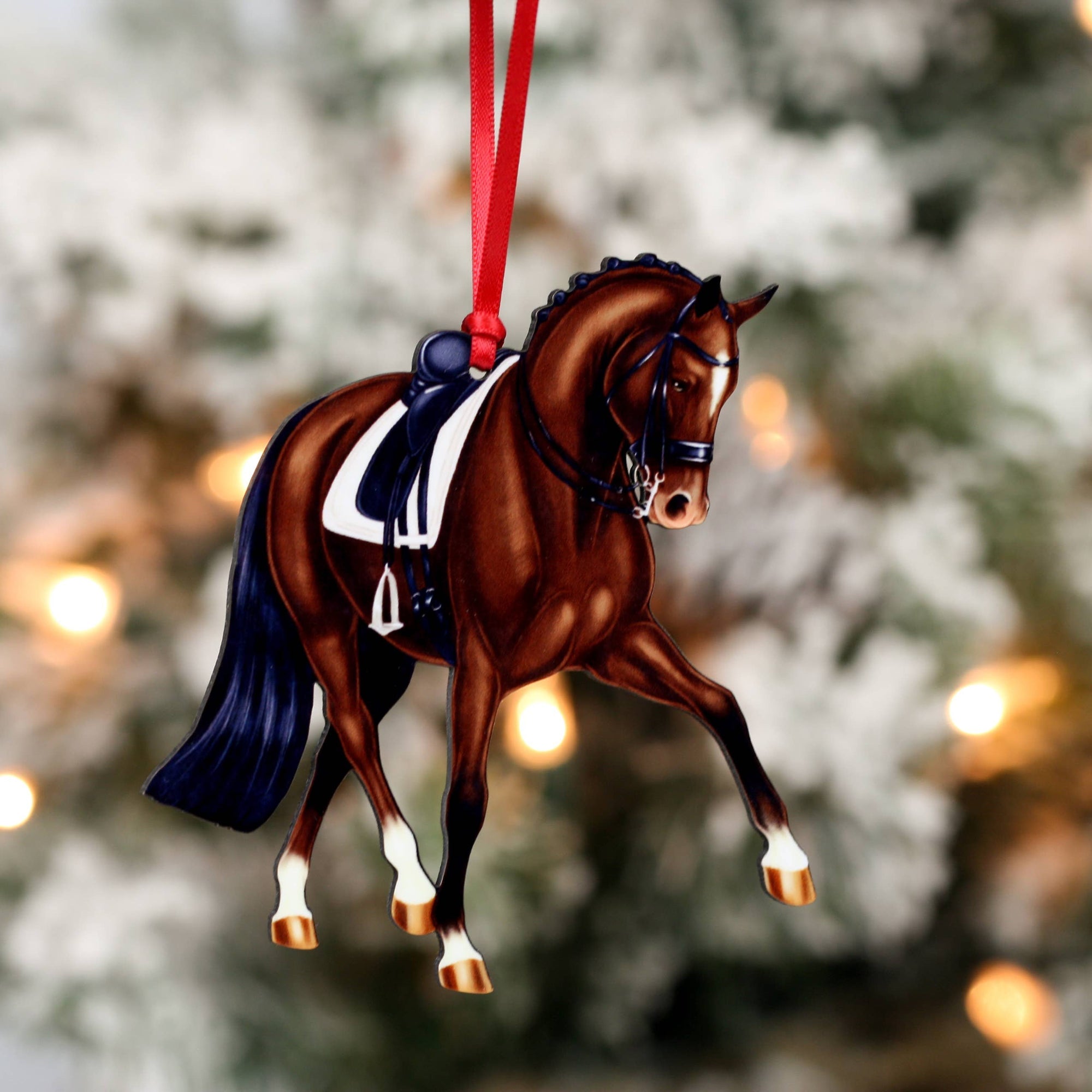 Classy Equine Dressage Horse Christmas Ornament - Bay Half Pass Dressage