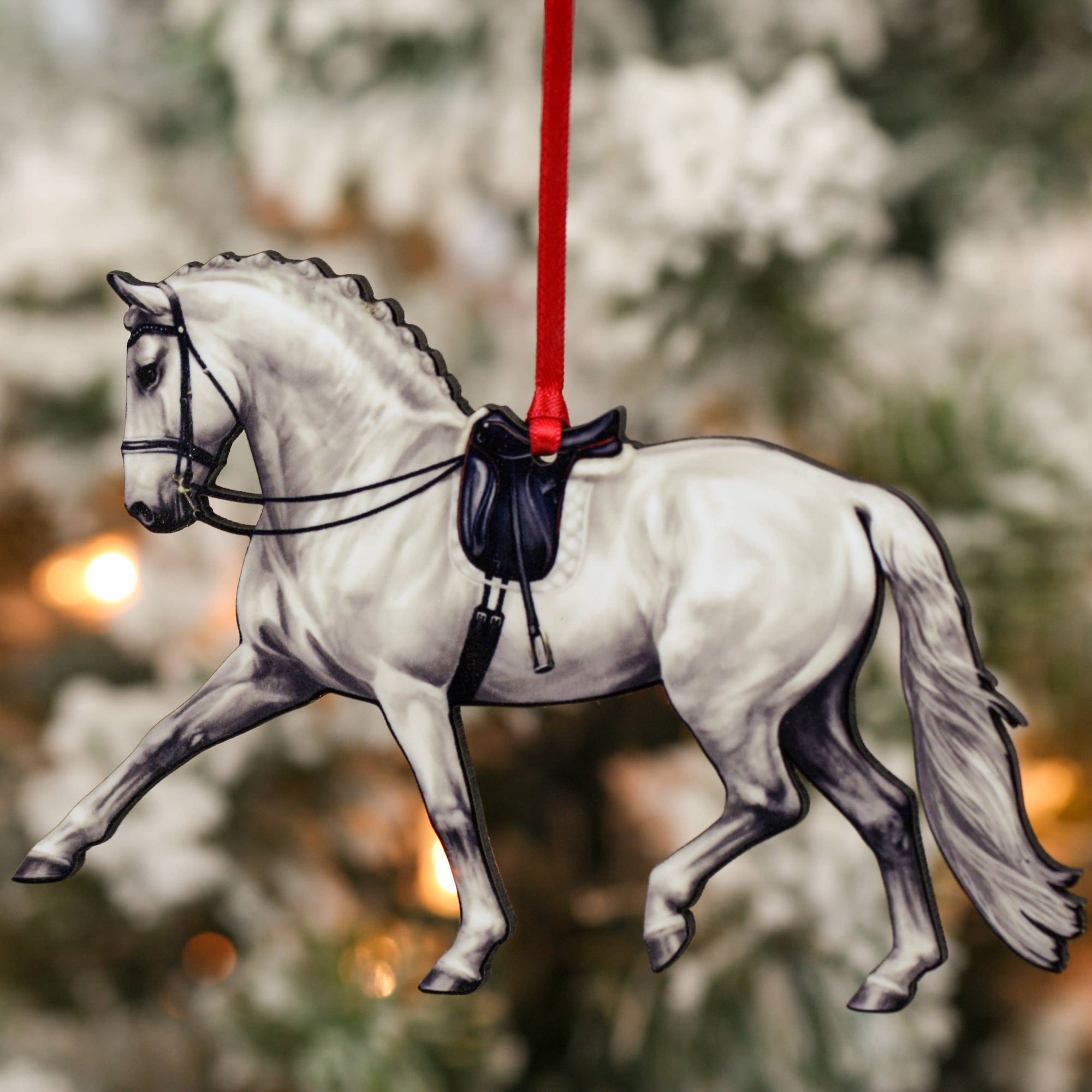 Dressage Horse Ornament - Light Gray Extended Trot Dressage