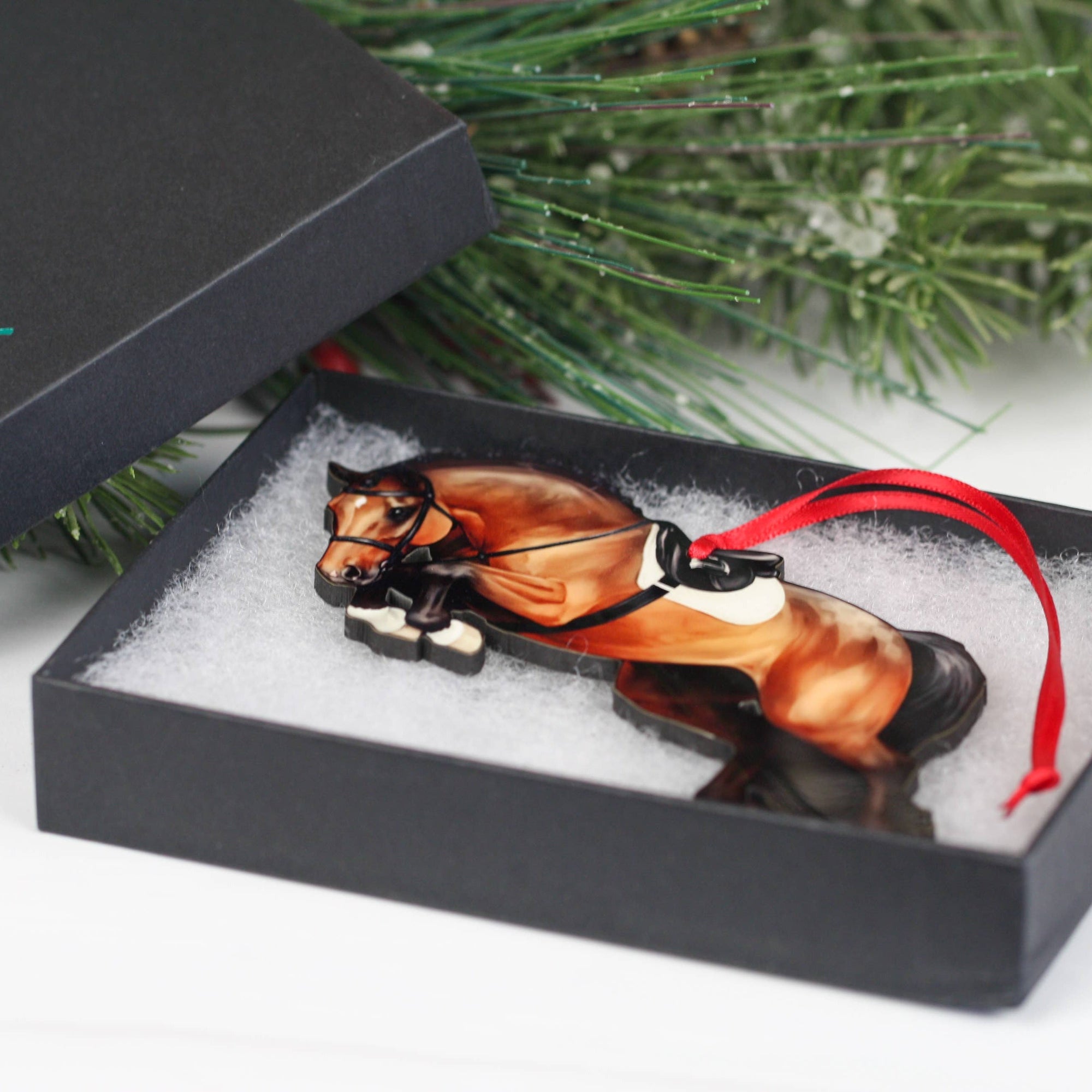 Classy Equine Jumping Horse Ornament - Bay Hunter Equestrian Christmas Gift