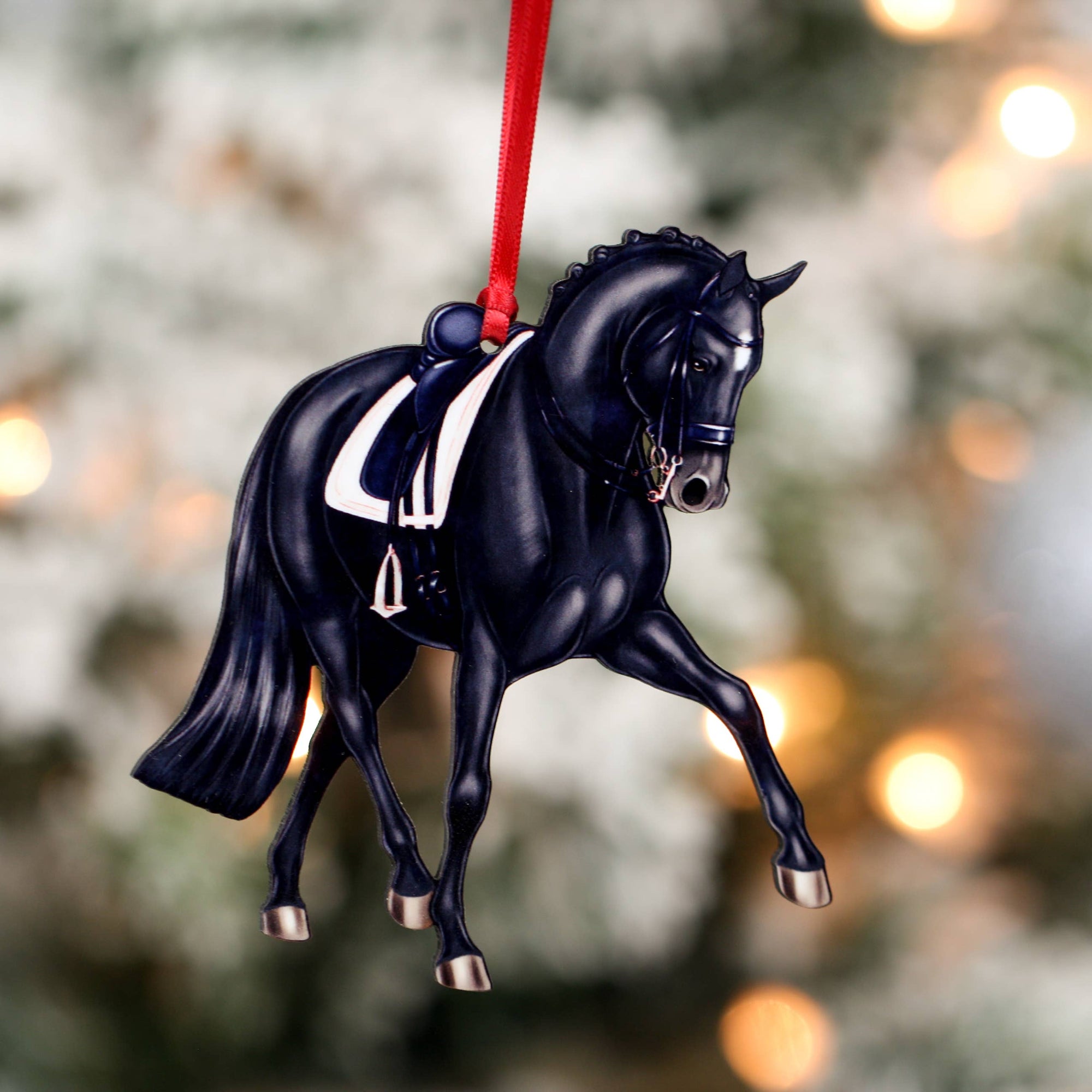 Dressage Horse Christmas Ornament - Black Half Pass Dressage