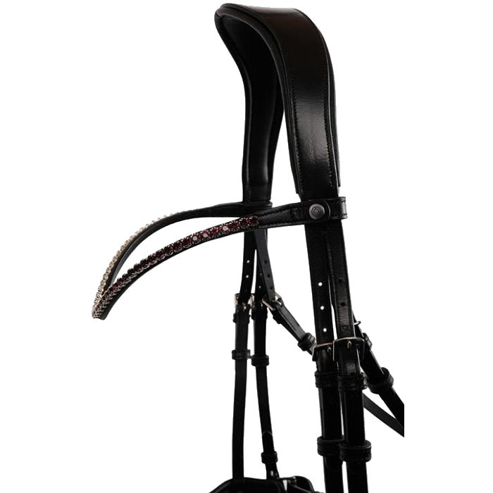 Montar Fair Plum Curved Crystal Snap-On Browband, Black Leather