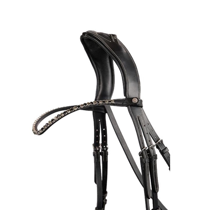 Montar Fair Curved Black Crystal Snap-On Browband, Black Leather