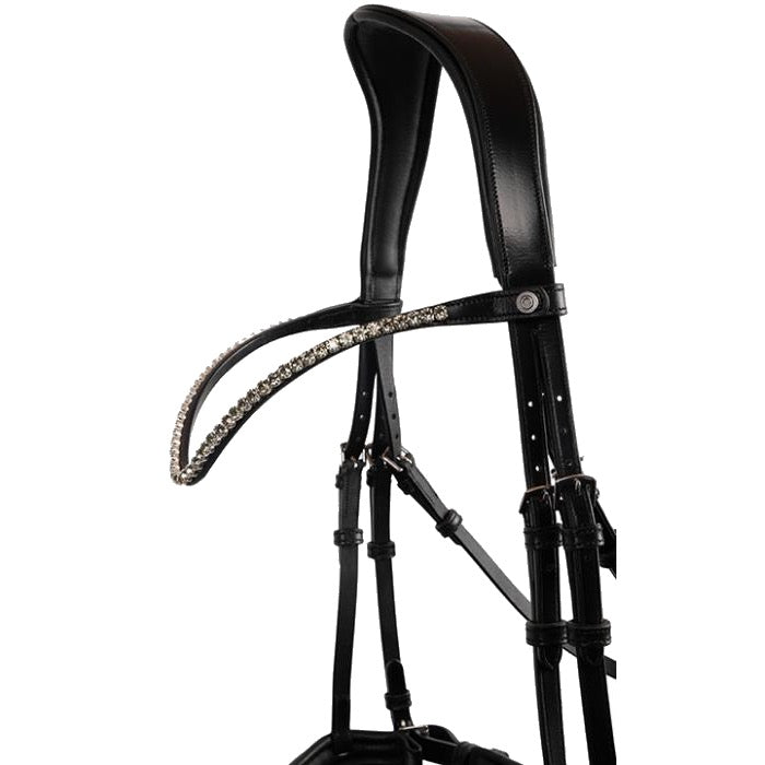 Montar Fair Curved Gray Crystal Snap-On Browband, Black Leather