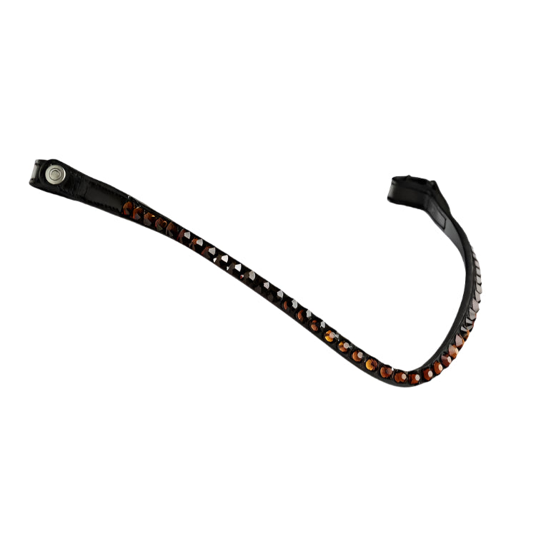 Montar Fair Curved Brown Crystal Snap-On Browband, Black Leather