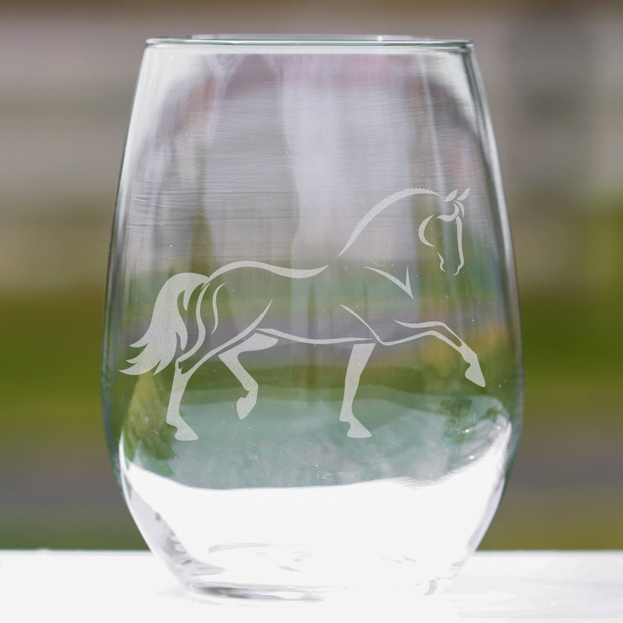 Classy Equine Dressage Horse Trot Stemless Wine Glasses
