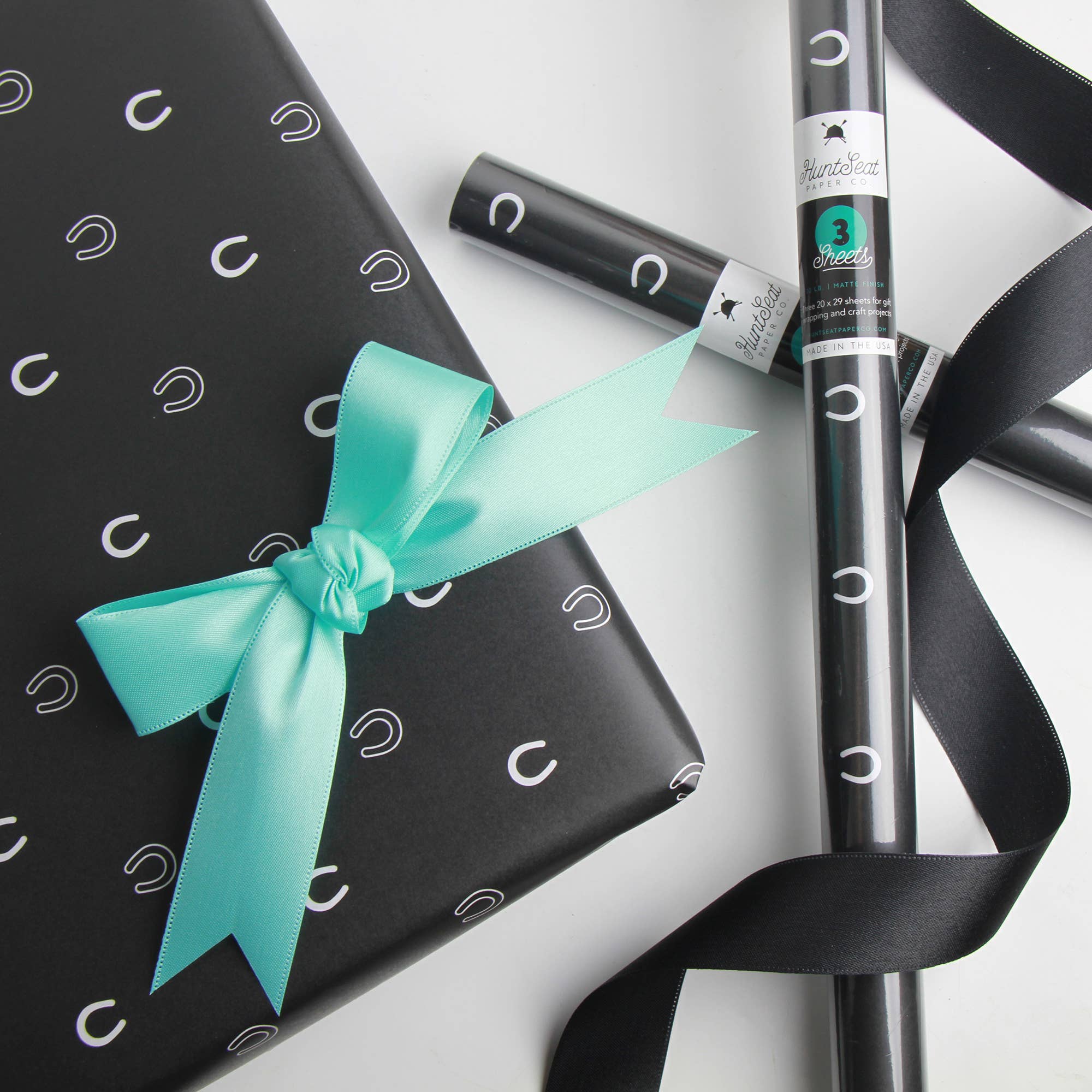 Hunt Seat Paper Co. Lucky Slate Equestrian Horseshoe Gift Wrap Paper in Roll