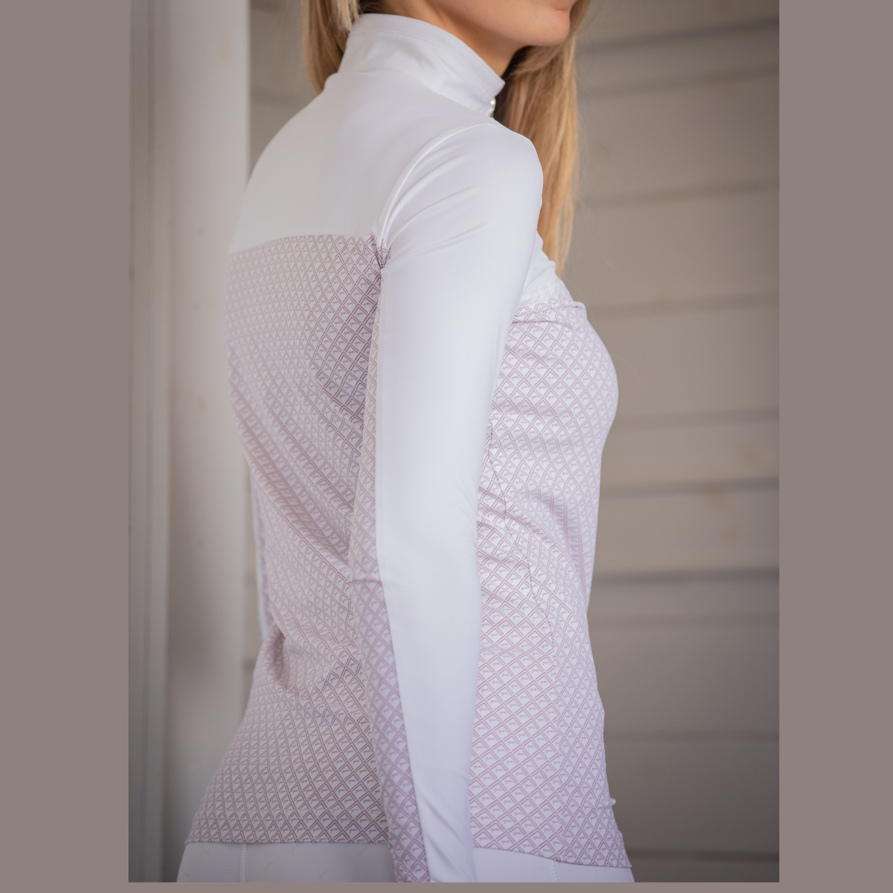 Pénélope Debbie Ladies Long Sleeve Competition Shirt, White/Pink