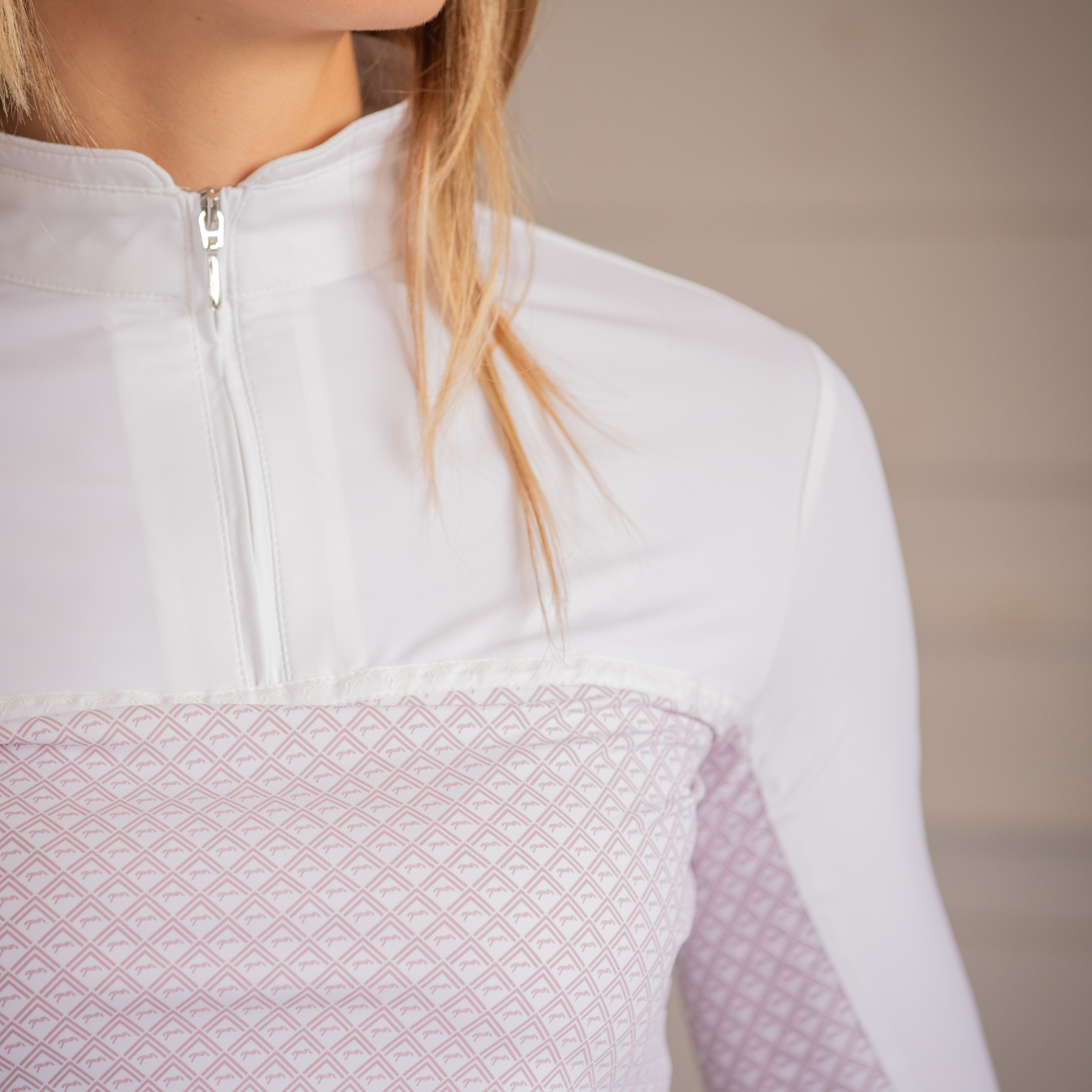 Pénélope Debbie Ladies Long Sleeve Competition Shirt, White/Pink