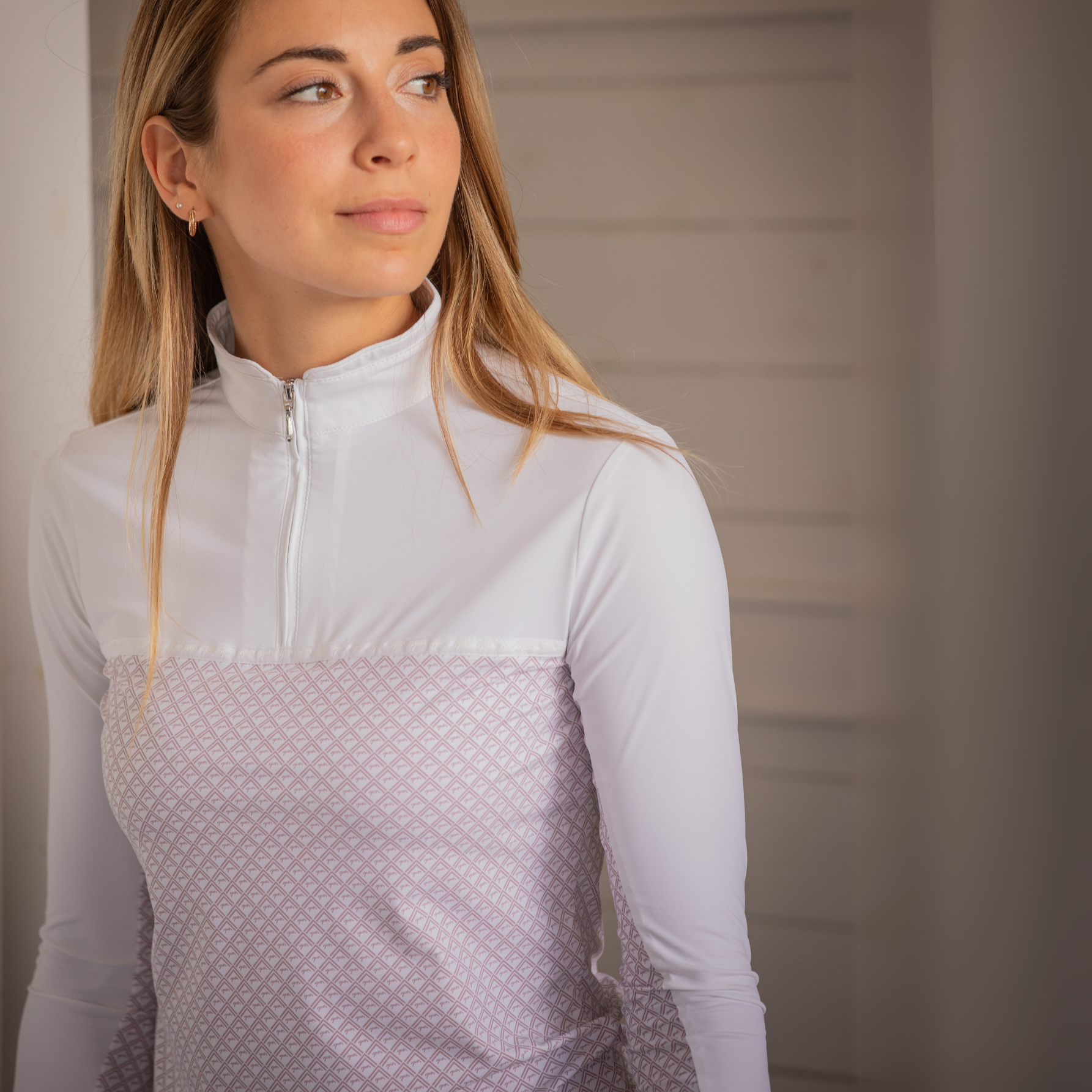 Pénélope Debbie Ladies Long Sleeve Competition Shirt, White/Pink