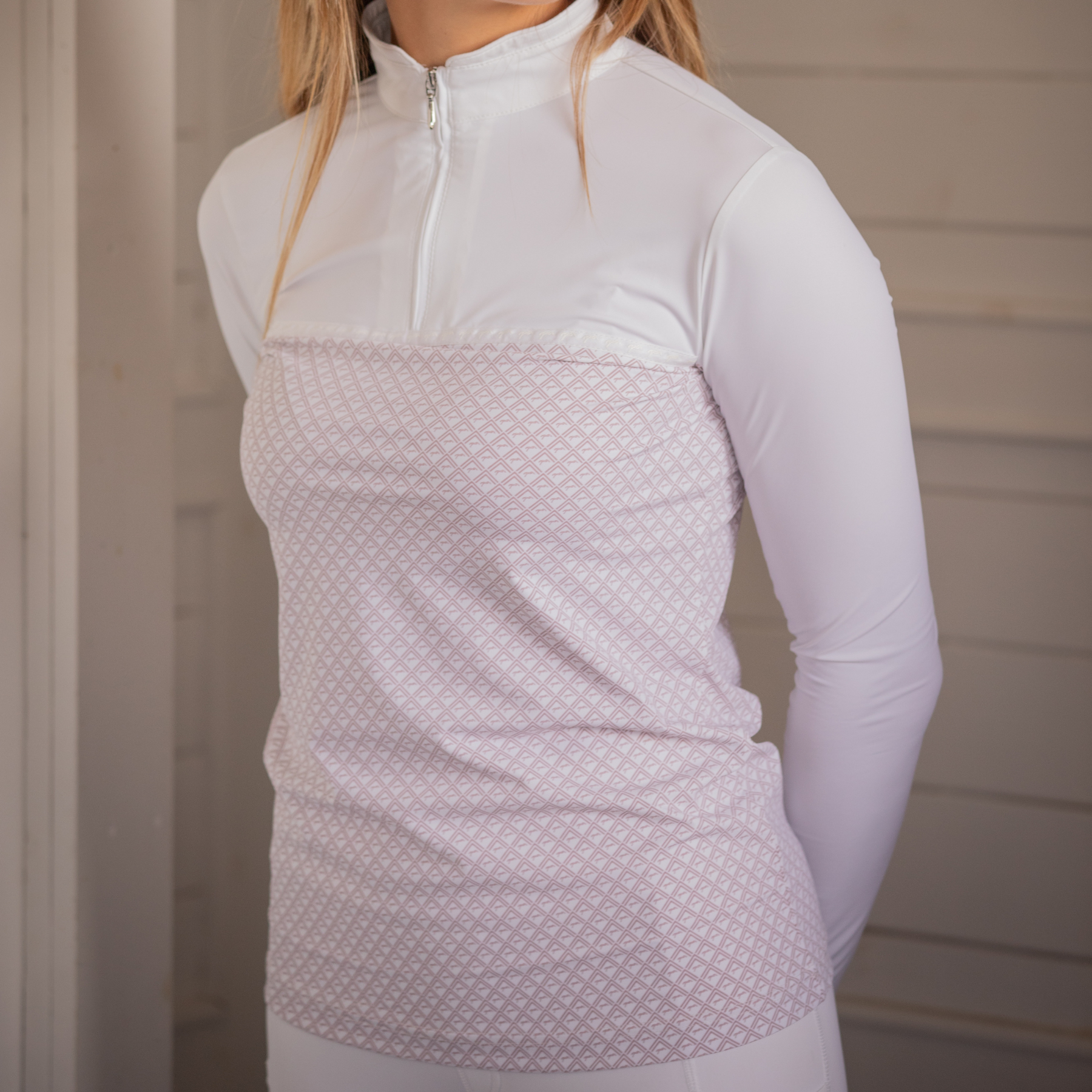 Pénélope Debbie Ladies Long Sleeve Competition Shirt, White/Pink