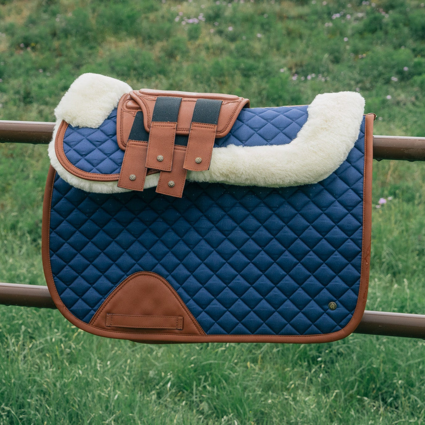 Sixteen Cypress Merino Wool Fleece Half Pad, Navy & Cognac