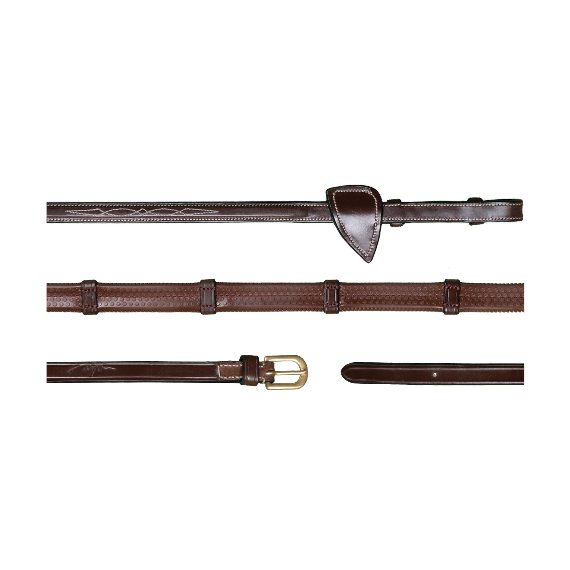 Dy'on 1/2" Rubber Reins With 7 Leather Loops, Brown, D collection