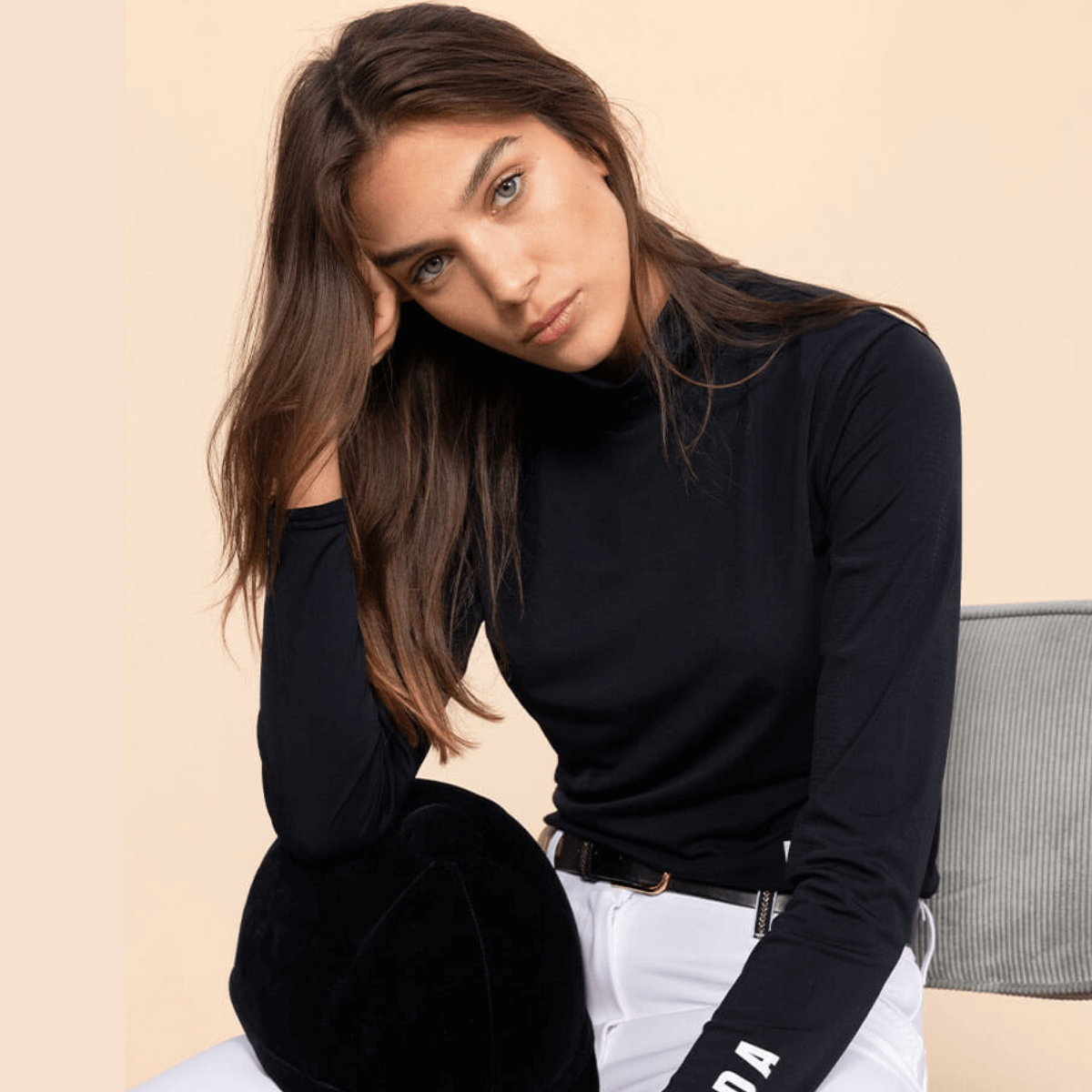 Dada Consul Ladies Funnel Collar Long Sleeve T-Shirt, Navy