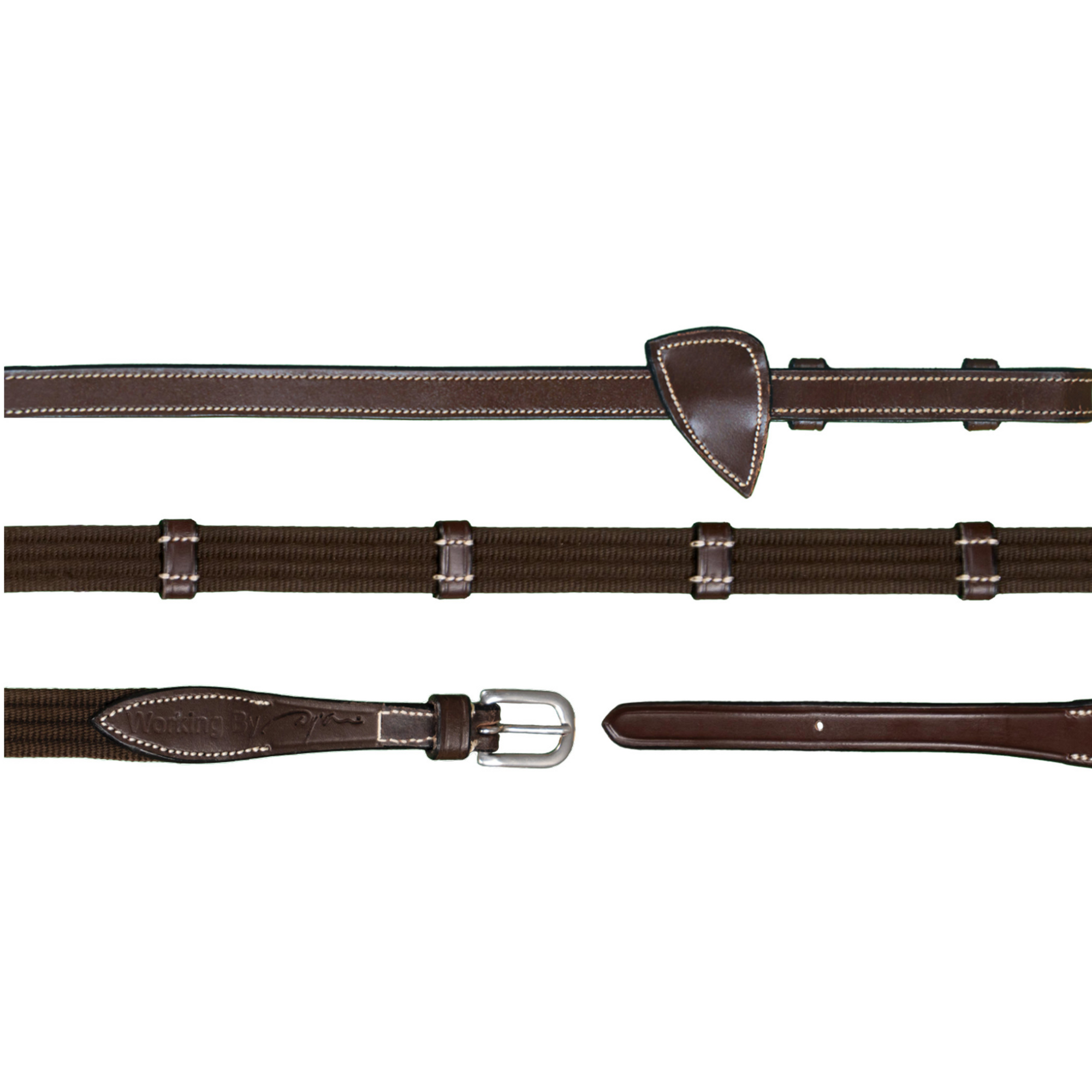 Dy'on 5/8" Web Reins With 9 Leather Loops, Brown, Working By Dyon