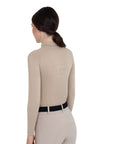 Equestro Cobblestone technical knit training shirt, back view showing tonal Equestro shield logo between the shoulders