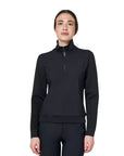 Equestro Women's Nylon & Knit Seamless High Neck Sweater w/ Zip, Black