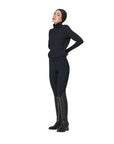 Equestro Women's Nylon & Knit Seamless High Neck Sweater w/ Zip, Black