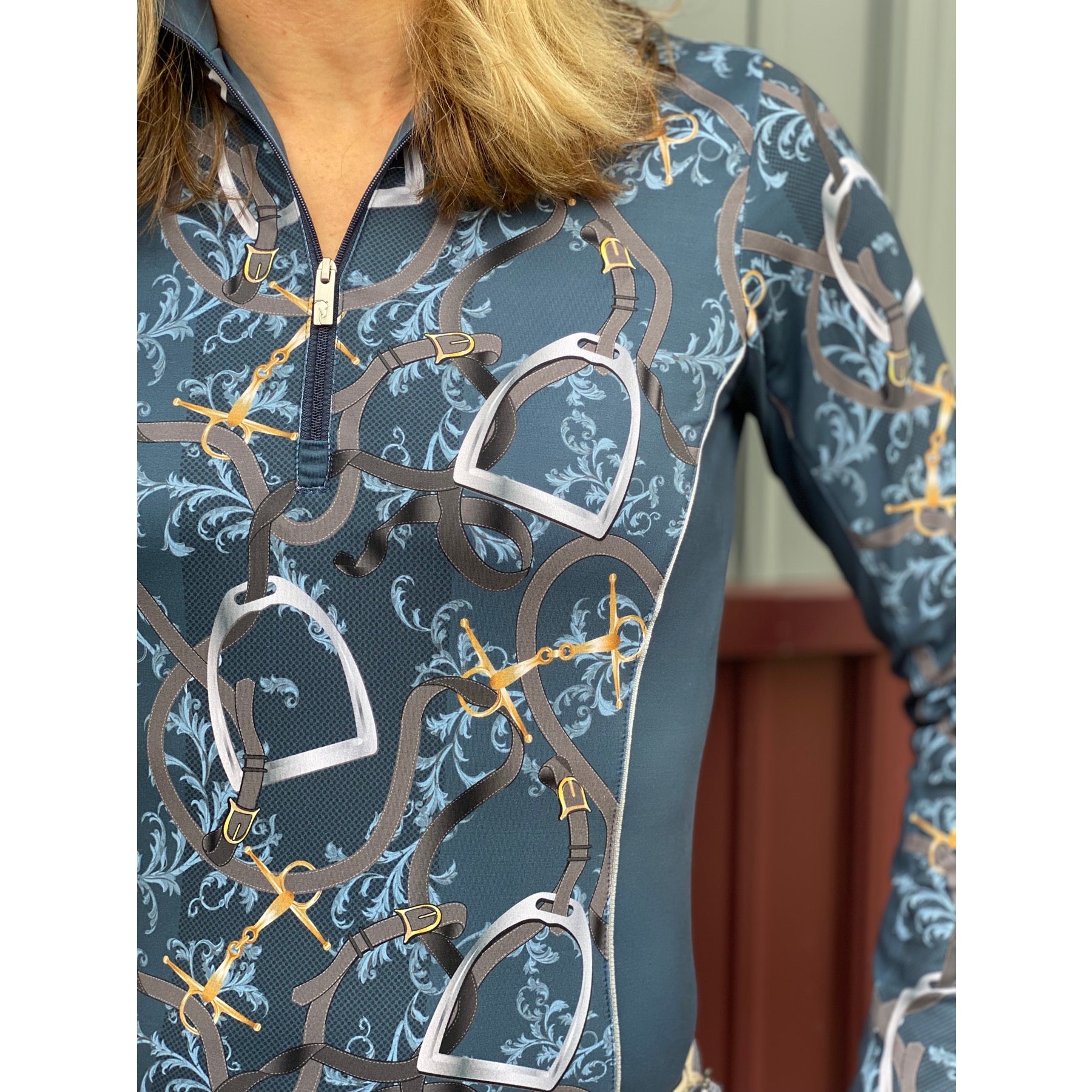 Arista Equestrian Ladies Elegance Quarter Zip Long Sleeve Training Shirt, Sapphire