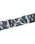 Ellany 1.5" Lantanas Silver Stirrup Elastic Belt, Blue/White
