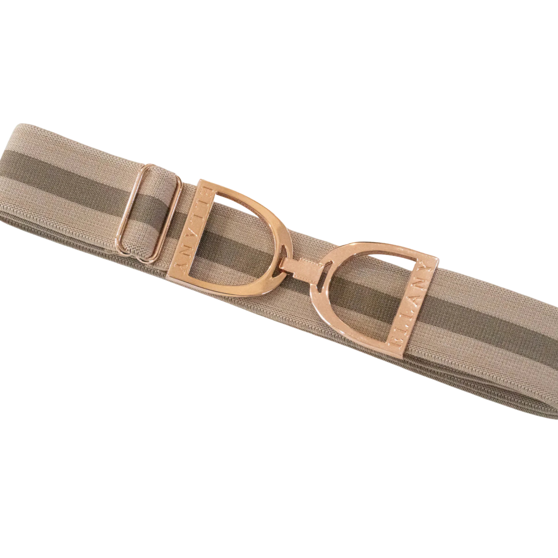 Ellany 1.5" Rose Gold Stirrup Elastic Belt, Taupe Stripes