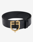 Equestro Soft Leather Belt with Logo, Gold/Black