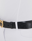 Equestro Soft Leather Belt with Logo, Gold/Black