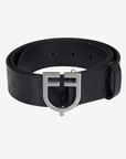 Equestro Soft Leather Belt with Logo, Silver/Black