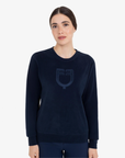 Equestro Women's Fleece Round Neck Sweater, Navy