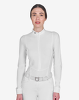 Equestro Women's Invisible Zip Long Sleeve Competition Polo Shirt, White