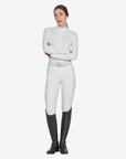 Equestro Women's Invisible Zip Long Sleeve Competition Polo Shirt, White