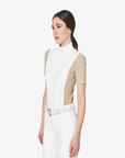 Equestro Women's Short Sleeve Competition Shirt with Mesh Inserts, Cobblestone