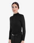 Equestro Women's Technical Knit Long Sleeve Training Shirt w/ 1/4 Zip, Black