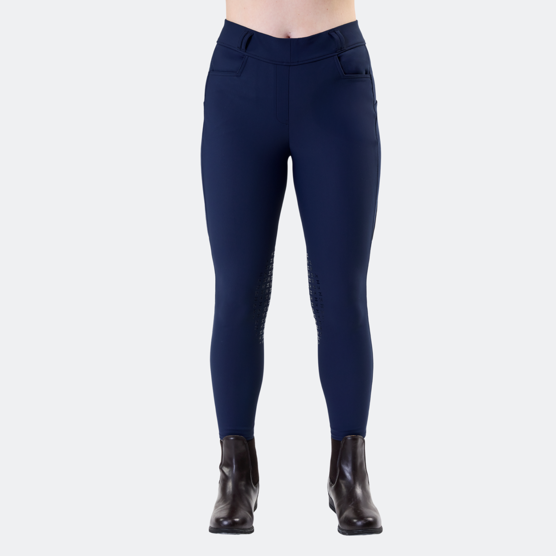Horseware Easefit Hybrid Brushed Riding Tights Knee Grip, Navy