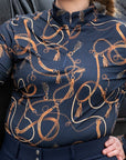 Montar Curve Haily Bridle Print Ladies Long Sleeve Training Shirt, Navy