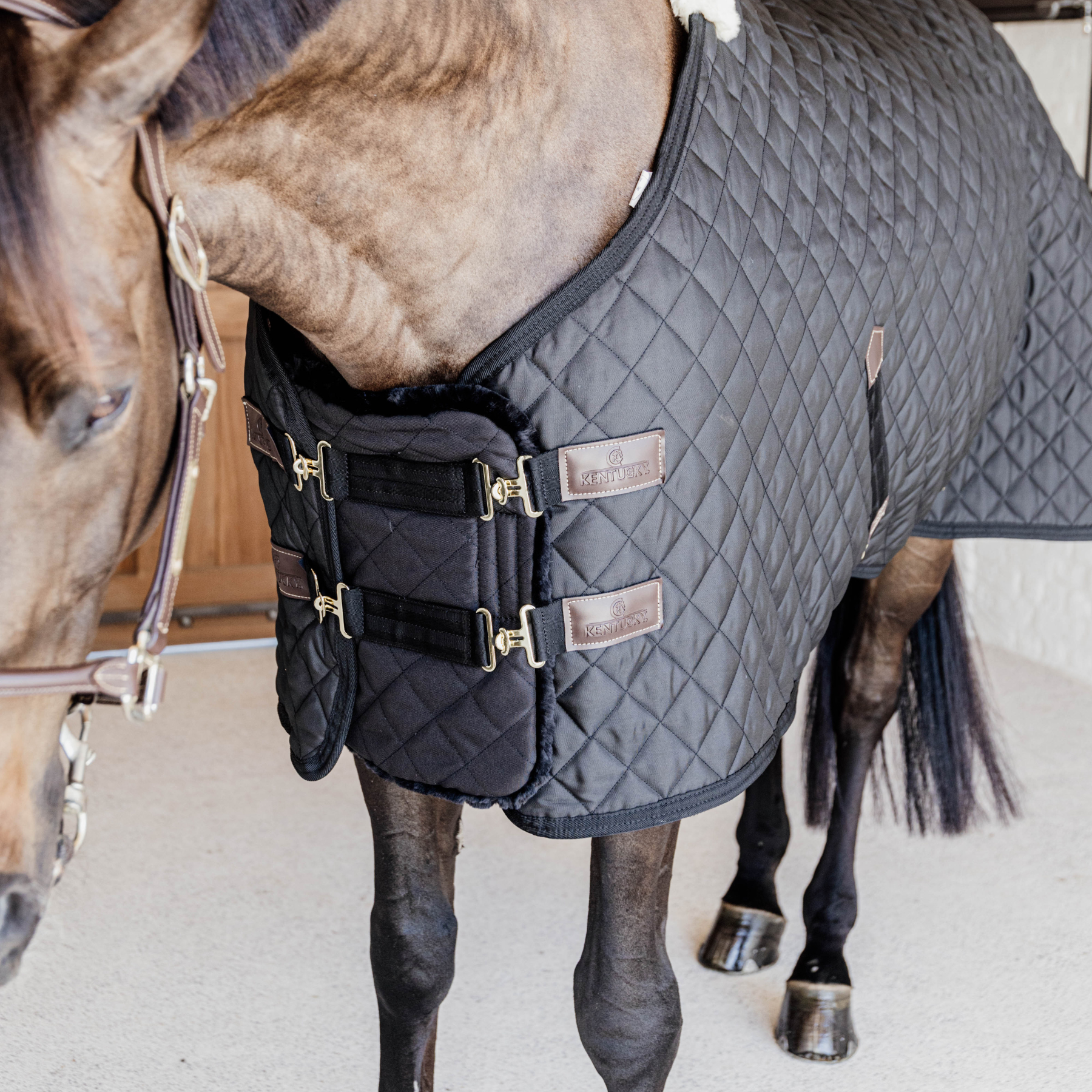 Kentucky Horsewear Chest Expander Quilted with Vegan Sheepskin, Black